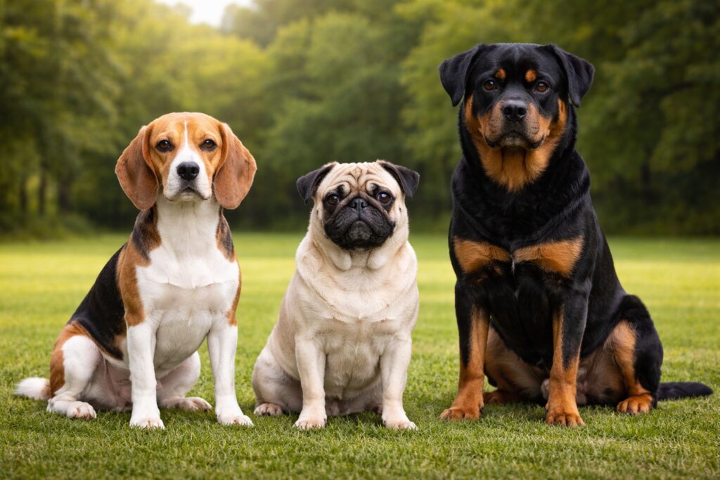 Beagle, Pug, Rottweiler, dog de-shedding