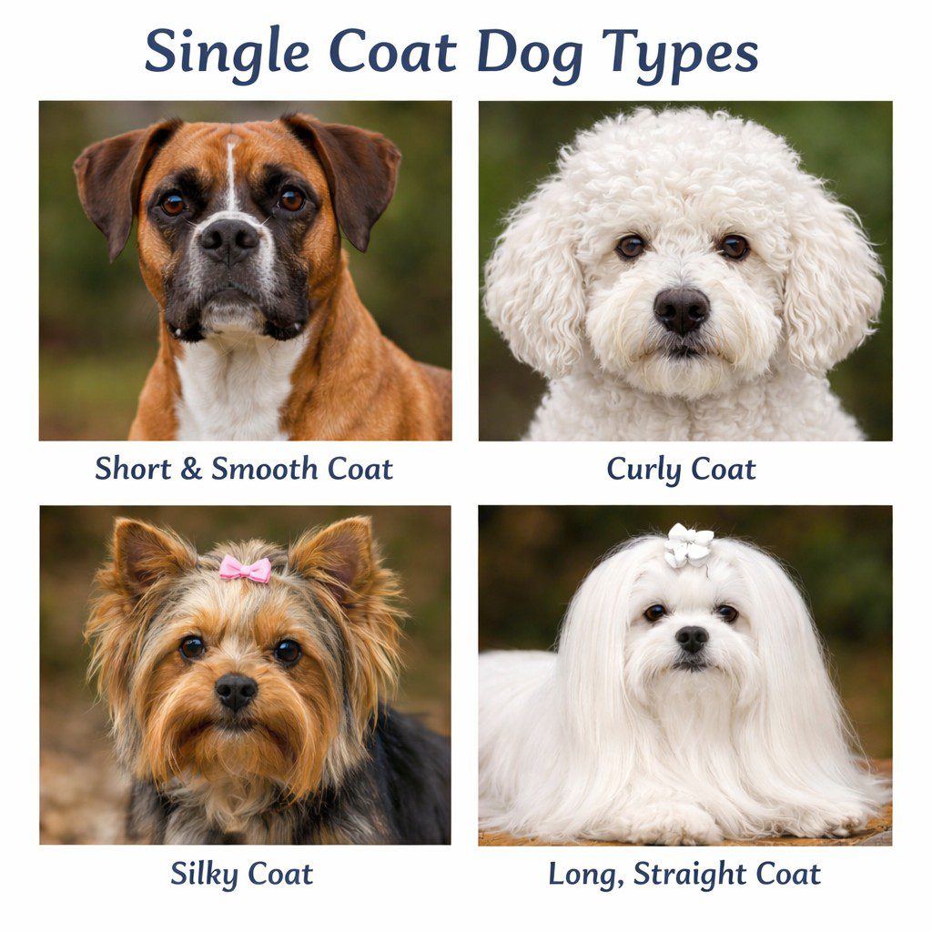 fluffly coat, short coat, smooth coat, silky coat, straight coat, single coat