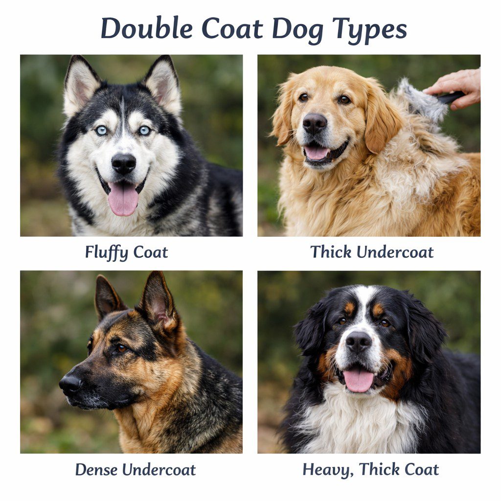 double coat, fluffy coat, thick undercoat, dense undercoat, thick coat